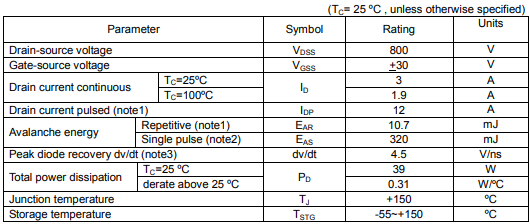 3n80c場效應(yīng)管參數(shù)