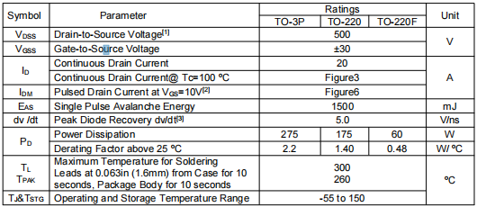 500v20a,KNF7150A場效應管