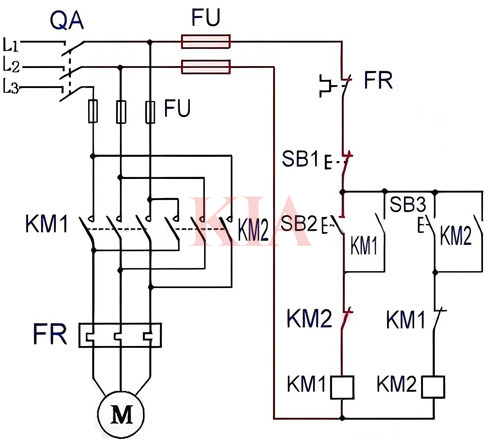 電動(dòng)機(jī)正反轉(zhuǎn),互鎖正反轉(zhuǎn)控制電路圖-KIA MOS管